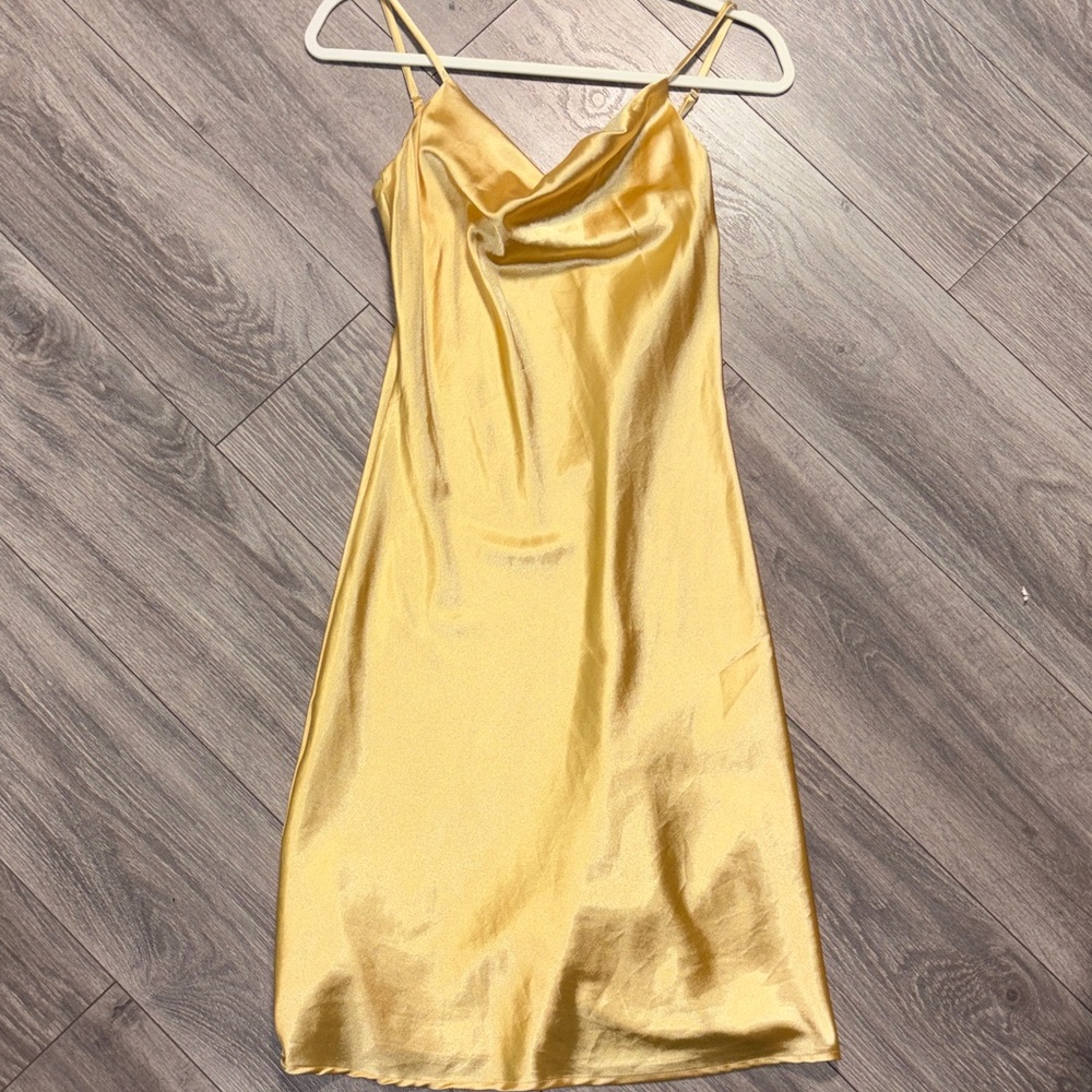 American Threads Satin Cowl Neck Midi Dress in Gold